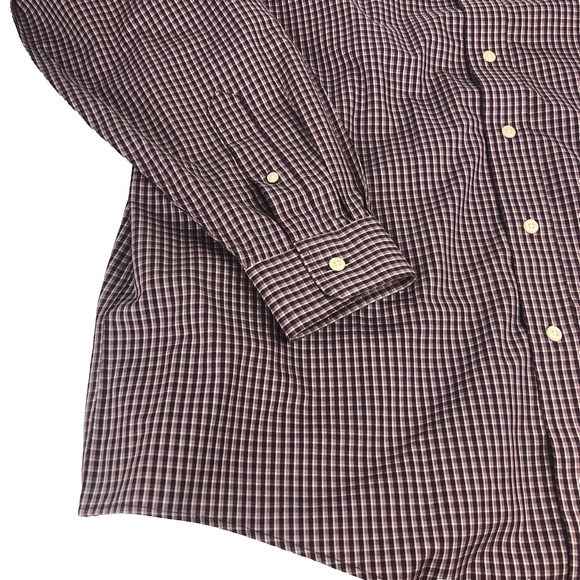 LL Bean Mens Shirt XLT Button Up Long Sleeve Purple Checkered Plaid Chest Pocket - Picture 5 of 12